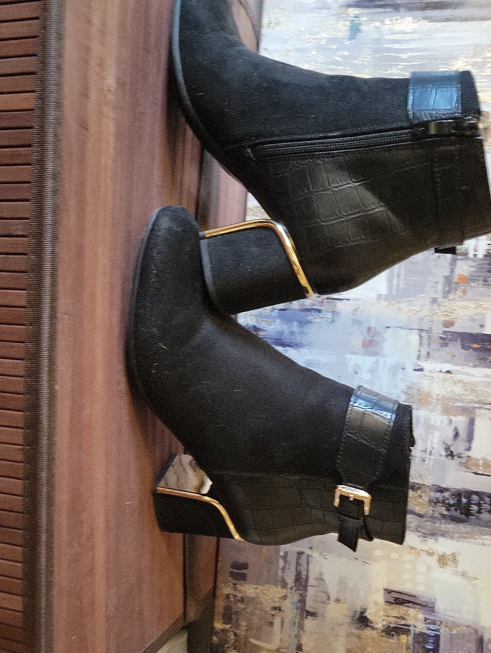 Elegant Black Ankle Booties with Gold Trim